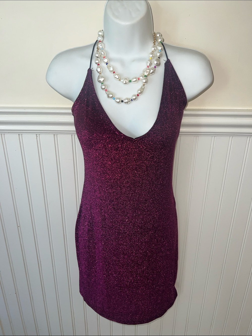 Sparkle V-Neck Slip Dress in Plum